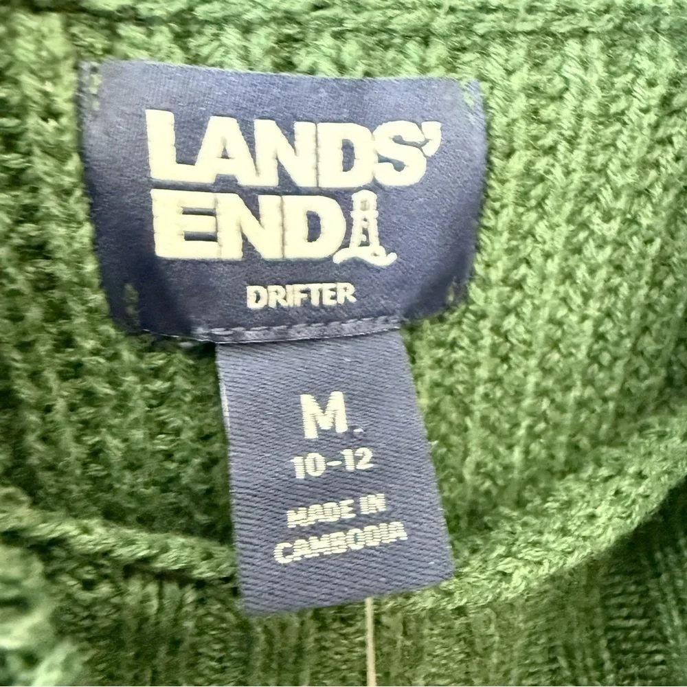 NWT LANDS’ END Drifter Mock Turtleneck 100% Cotton Hunter Green Sweater M